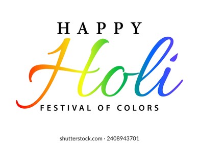 Happy holi lettering with gradient color vector illustration.