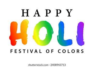 Happy holi lettering with gradient color vector illustration.