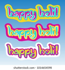 Happy holi lettering on a blue background set.
