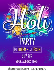 Happy Holi party poster. Indian Festival of Colours, Happy Holi celebration design.