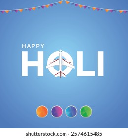 Happy Holi with Plane Blue Background