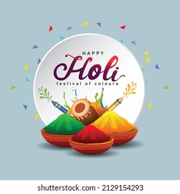 Happy Holi, Poster, Banner, Vorlage. stilvoller Brief mit Holi Elementen. Vektorgrafik-Design.