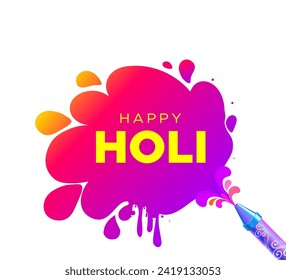 Happy Holi poster design. Colorful Color splash fun traditional indian pichkari isolated on white background.