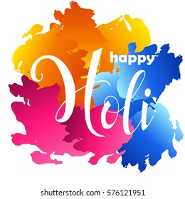 Happy Holi poster with handwritten text. Vector illustration design for party. Festival of colors.