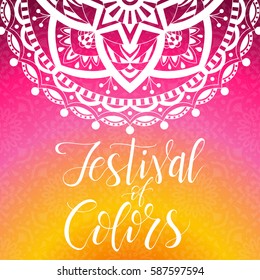 Happy Holi poster with handwritten text. Vector illustration design for party. Festival of colors.