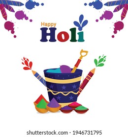 Happy holi realistic elements with color bowl 