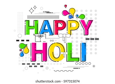 Happy Holi Religious India Holiday Traditional Celebration Greeting Card Flat Vector Illustration