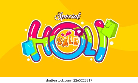 Happy holi sale design template. Happy holi sale, celebration of colors festival cultural traditions in india. cartoon and full of fun design style, suitable for product advertising banners on website