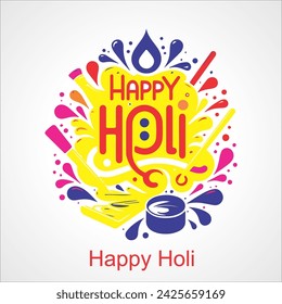 Happy Holi set of handwritten phrases. Hand lettering, modern brush ink calligraphy isolated on white background. Indian festival of colors theme