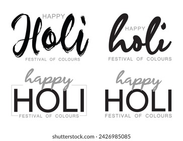 Happy Holi set of handwritten phrases. Hand lettering, modern brush ink calligraphy isolated on white background. Indian festival of colours theme. Vector illustration for card, poster