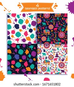 Happy holi set seamless pattern design , Happy holi design with colorful icon.