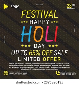 Happy holi social media facebook post design | indian Holi festival post | color festival design | promotion colod splash indian holi concept design template, holi party festival culture day template