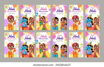 happy holi social media stories vector flat design