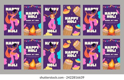 happy holi social media stories vector flat design