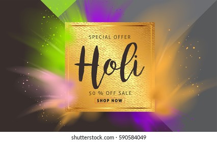 Happy Holi spring festival of colorful banner sale vector background. Vector illustration.