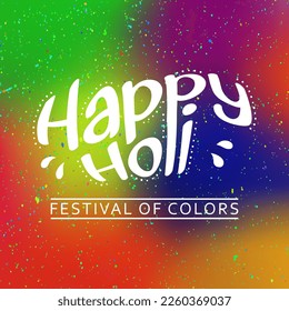 Happy Holi spring festival of colors greeting background with colorful Holi powder paint splatters. Template for Holi festive design. Vector illustration.
