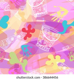 Happy Holi, a spring festival of colors, seamless background, vector illustration