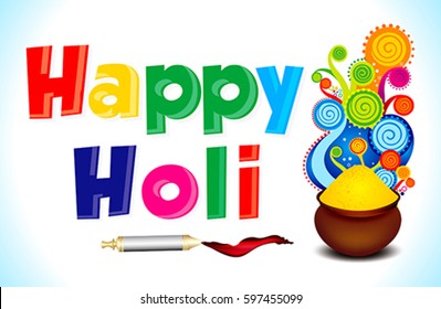 happy Holi Text Background with magical wave vector illustration 