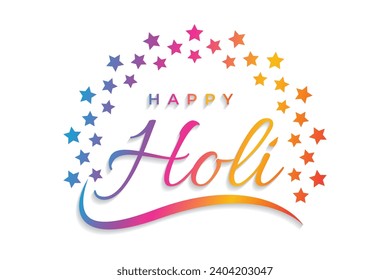 Happy holi text with colorful paint splash dust and spray