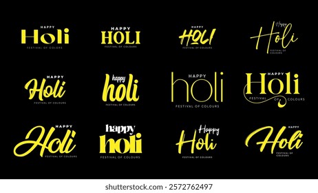 Happy holi text festival of colours creative social media post illustration. Creative Holi Text design. 