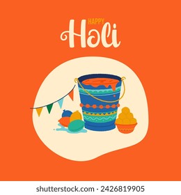 Happy Holi text, Indian festival Holi elements vector hand-drawn illustrations.