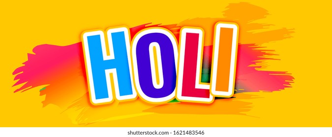 happy holi text on yellow abstract banner design