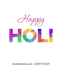 Happy Holi text. Vector illustration. Letters in vibrant colors . Indian religion and culture holiday. Happy Holi greeting card.