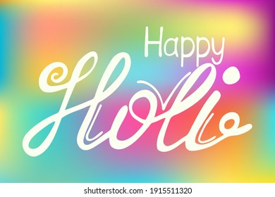 Composición de tipografía alegre Holi aislada en fondo colorido. Plantilla de papel para banner, volante o tarjeta de regalo. Fondo colorido con texto.