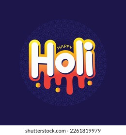 Happy Holi typography logo Vector Illustration for Indian festival. Colorful lettering and calligraphy greeting card background design.