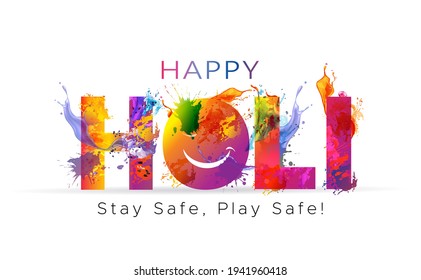 Happy Holi typography text. Indian festival of Color splash background idea concept with creative vector Illustration