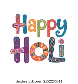 Happy Holi-Typografie mit weißem Hintergrund 