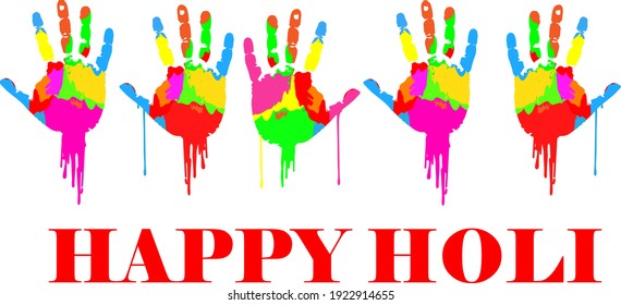 Happy Holi vector background with color hands splash with text