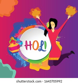 Happy Holi vector background. girl.