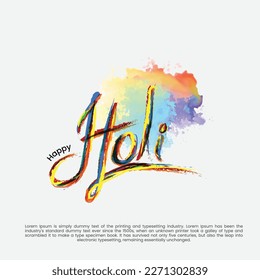 Happy Holi Vector Brush Stroke Typographic Illustration