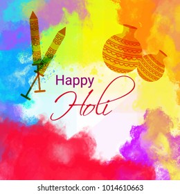 Happy holi vector elements for card, poster design- Happy holi design with color splash and pichkaari.