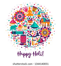 Happy holi vector elements for card design , Happy holi design with colorful icon.