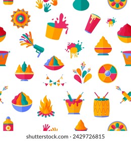 Happy holi vector elements seamless pattern design , Happy holi design with colorful icon