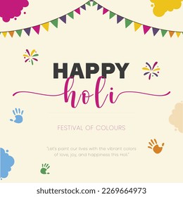 Happy Holi vector flat Holi festival celebration social media post 8th march Colour festival