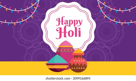 Happy holi vector flat greeting card. Happy holi hindu indian festival background vector