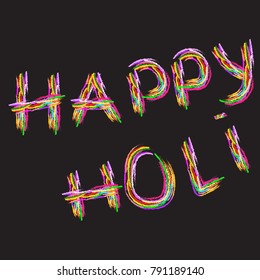 Happy holi vector handwritten text for card design , Happy holi design.Word "HOLI" Rainbow splash paint.Illustration of colorful gulaal (powder color) for Happy Holi
