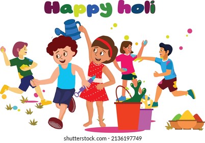 Happy Holi vector illustration with cartoon kids