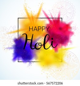 Happy Holi vector illustration with colorful gulal (powder color) explosion.