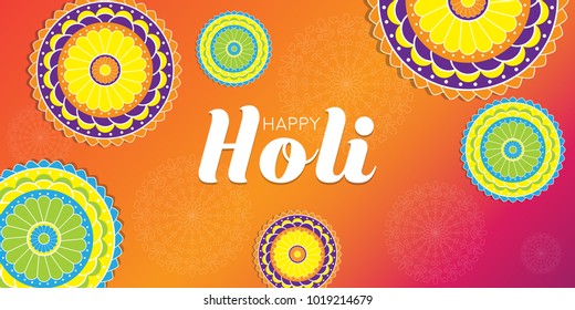 Happy Holi vector illustration for indian festival of colors with traditional and festive elements. Can be used for posters, banners, brochures, and print designs.