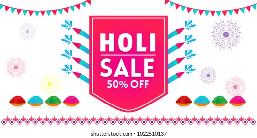 Happy Holi vector illustration for indian festival of colors with traditional and festive elements. Can be used for posters, banners, brochures, and print designs.