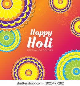 Happy Holi vector illustration for indian festival of colors with traditional and festive elements. Typography, Colorful logo. Can be used for posters, banners, brochures, and print designs.