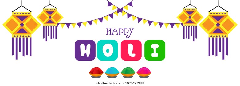 Happy Holi vector illustration for indian festival of colors with traditional and festive elements. Typography, Colorful logo. Can be used for posters, banners, brochures, and print designs.