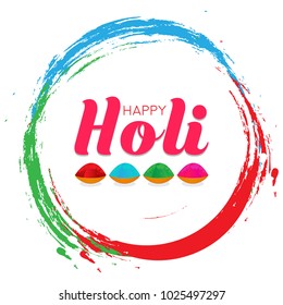 Happy Holi vector illustration for indian festival of colors with traditional and festive elements. Typography, Colorful logo. Can be used for posters, banners, brochures, and print designs.