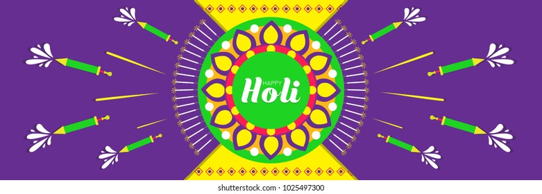Happy Holi vector illustration for indian festival of colors with traditional and festive elements. Typography, Colorful logo. Can be used for posters, banners, brochures, and print designs.