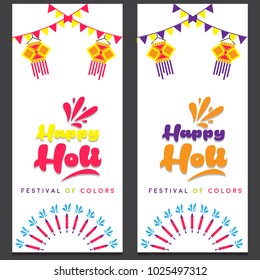 Happy Holi vector illustration for indian festival of colors with traditional and festive elements. Typography, Colorful logo. Can be used for posters, banners, brochures, and print designs.