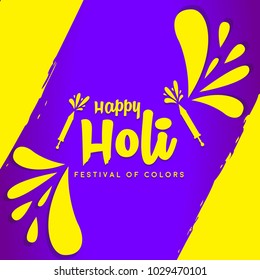 Happy Holi vector illustration for indian festival of colors with traditional and festive elements. Can be used for posters, banners, brochures, and print designs. Color splashes and color pots. 